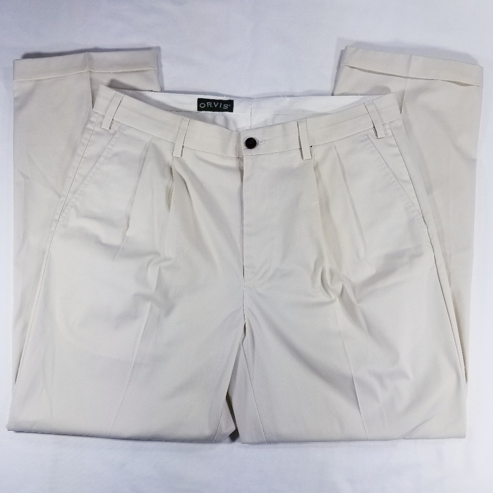 Orvis Khaki biege pleated pants - Cuffed - w34 - Picture 2 of 8